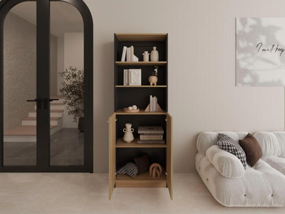 Biblioteca Home E4, Wengue y Fresno Europeo, con Cinco Entrepaños y Dos puertas