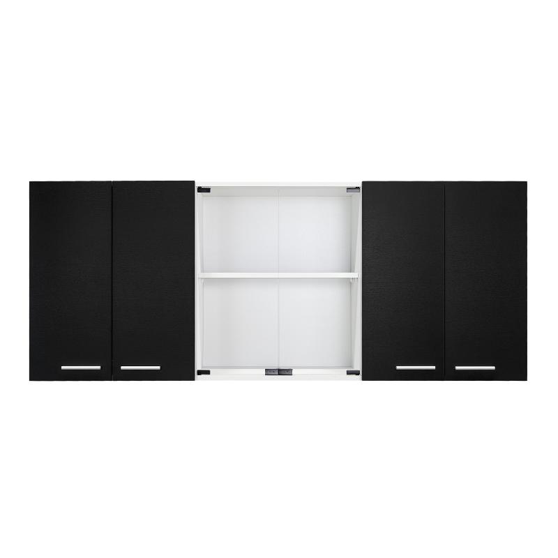 Gabinete Superior Mural, Blanco y Wengue, incluye entrepaño móvil central y dos puertas de vidrio