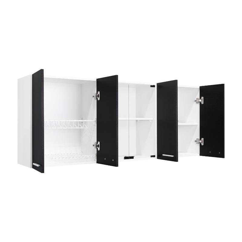 Gabinete Superior Mural, Blanco y Wengue, incluye entrepaño móvil central y dos puertas de vidrio