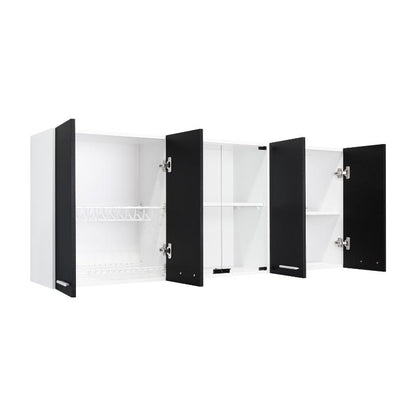 Gabinete Superior Mural, Blanco y Wengue, incluye entrepaño móvil central y dos puertas de vidrio