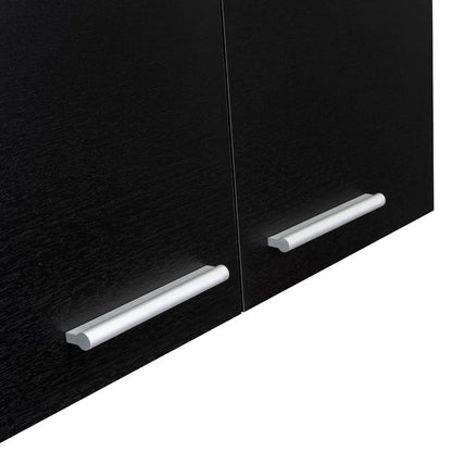 Gabinete Superior Mural, Blanco y Wengue, incluye entrepaño móvil central y dos puertas de vidrio