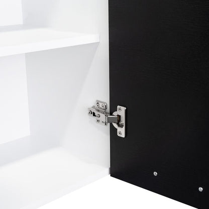 Gabinete Superior Mural, Blanco y Wengue, incluye entrepaño móvil central y dos puertas de vidrio