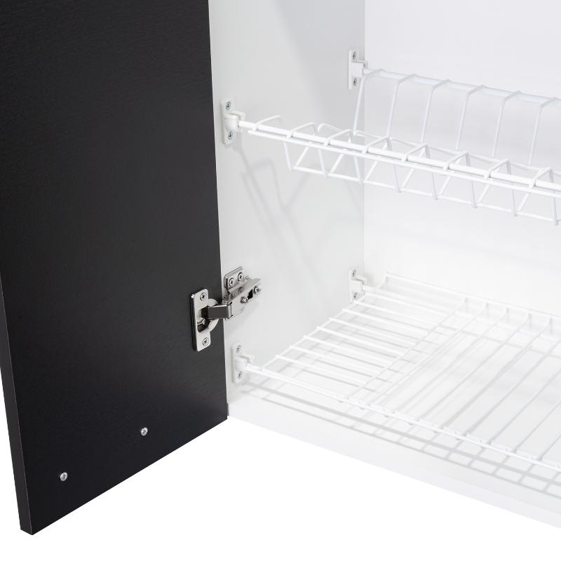 Gabinete Superior Mural, Blanco y Wengue, incluye entrepaño móvil central y dos puertas de vidrio