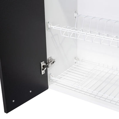 Gabinete Superior Mural, Blanco y Wengue, incluye entrepaño móvil central y dos puertas de vidrio