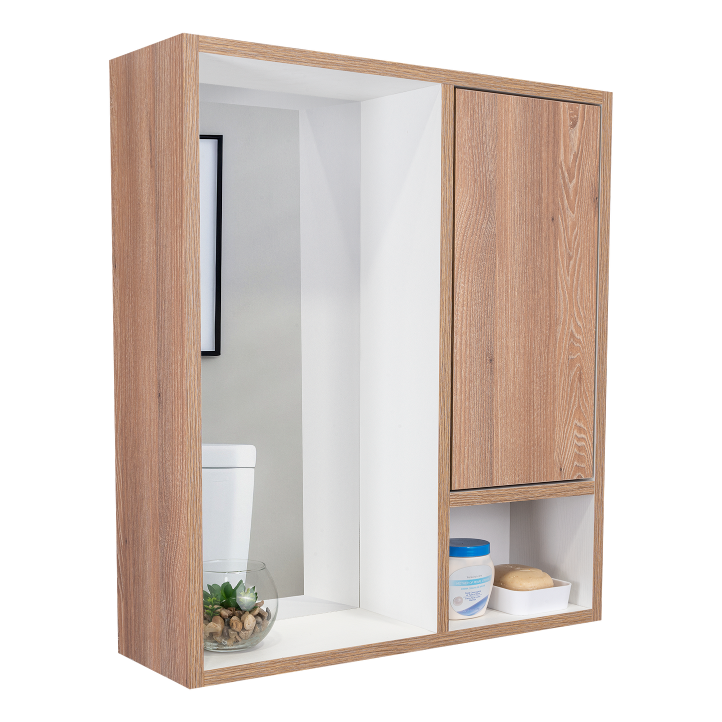 Botiquin Para Baño Con Espejo, Miel Y Blanco