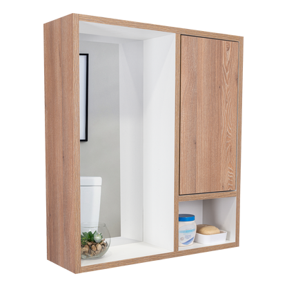 Botiquin Para Baño Con Espejo, Miel Y Blanco