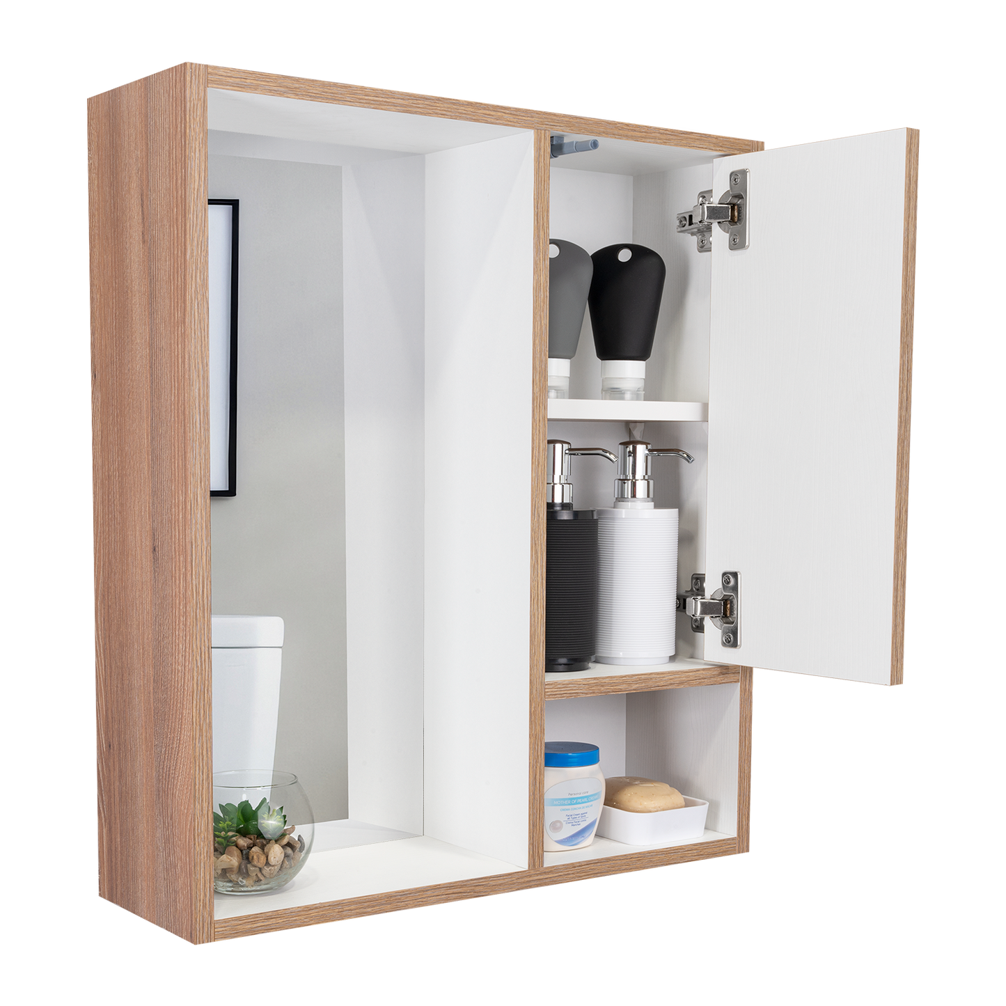 Botiquin Para Baño Con Espejo, Miel Y Blanco