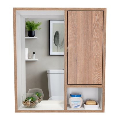 Botiquin Para Baño Con Espejo, Miel Y Blanco