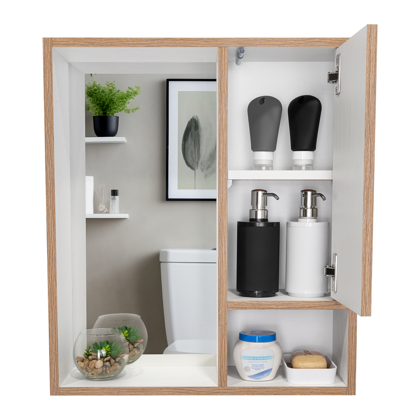 Botiquin Para Baño Con Espejo, Miel Y Blanco