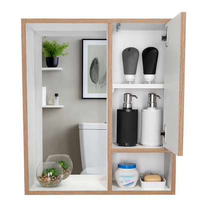 Botiquin Para Baño Con Espejo, Miel Y Blanco