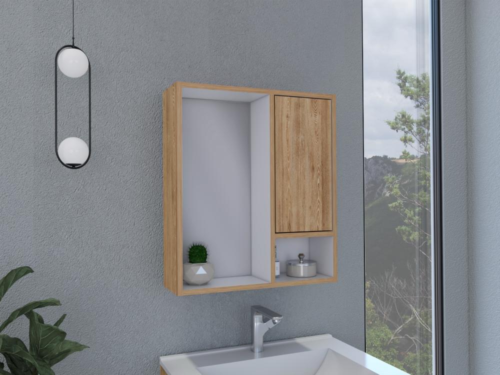 Botiquin Para Baño Vis Con Espejo, Miel Y Blanco