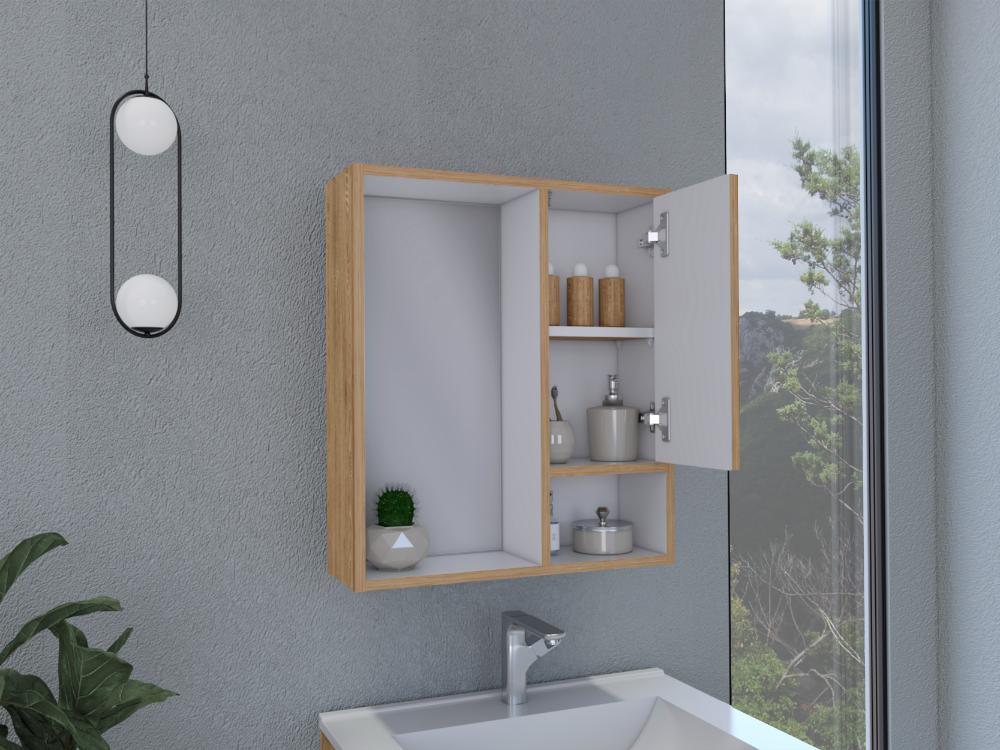 Botiquin Para Baño Con Espejo, Miel Y Blanco