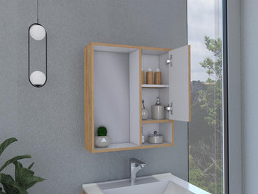 Botiquin Para Baño Con Espejo, Miel Y Blanco