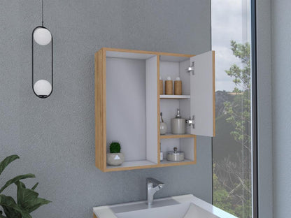 Botiquin Para Baño Con Espejo, Miel Y Blanco