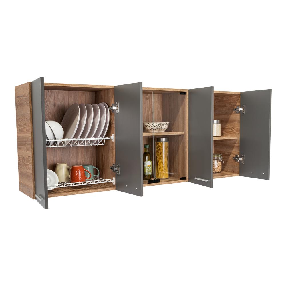 Mueble De Cocina Mural,  Miel Y Plomo Seis Puertas