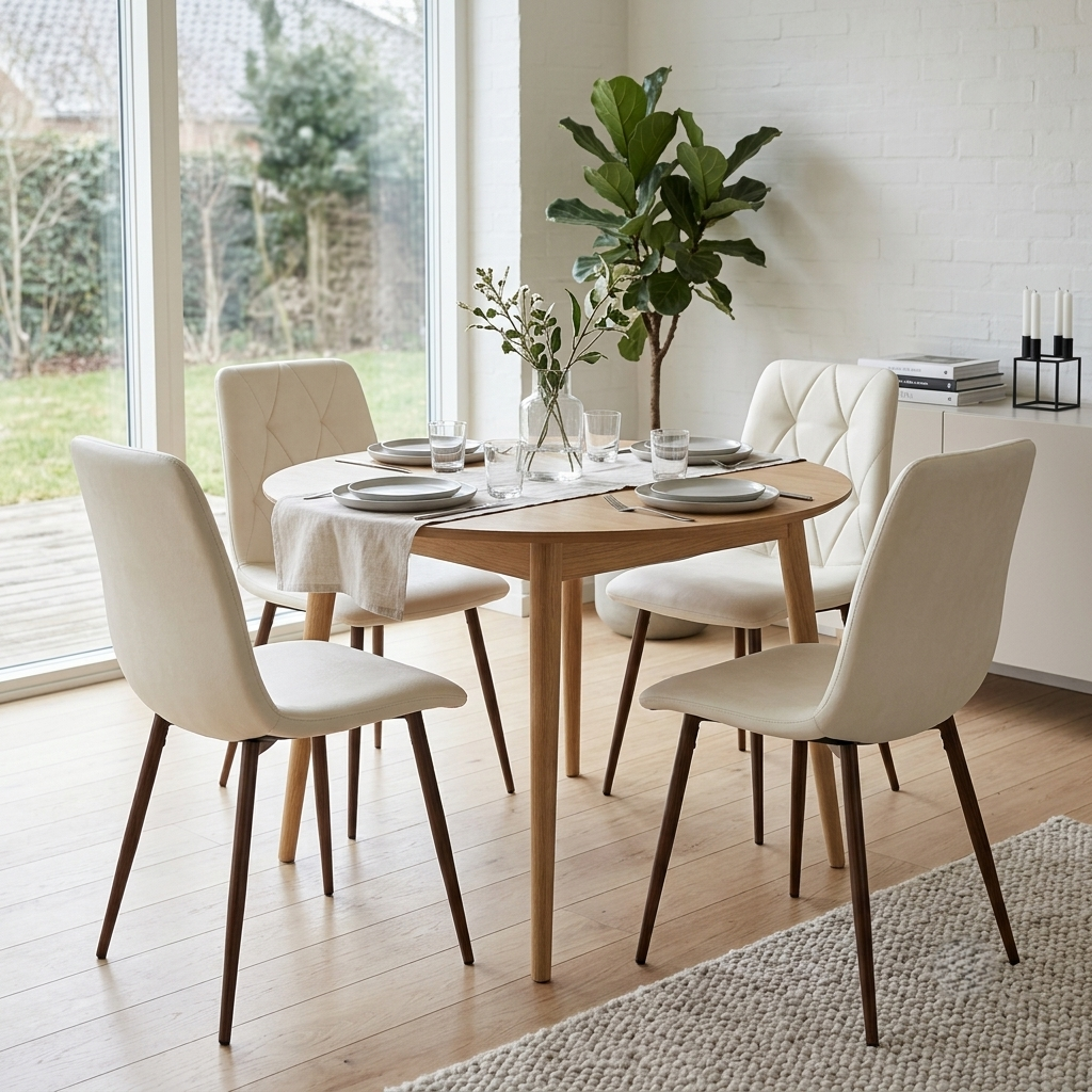 Set de 4 Sillas de Comedor Napoles, Crema Marfil, con Espaldar y Diseño Moderno