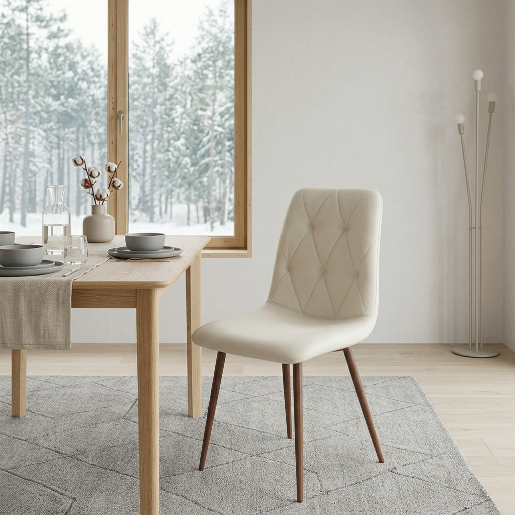 Set de 4 Sillas de Comedor Napoles, Crema Marfil, con Espaldar y Diseño Moderno