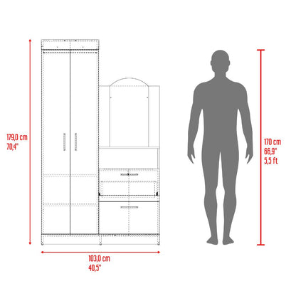 Closet Comoda Praga Tres Puertas Un Cajon, Wengue, con diseño moderno incluye Espejo