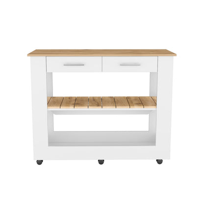 Mesa De Cocina Cala, Blanco y  Macadamia, con cajones y entrepaños para colocar objetos de cocina (vista 5)