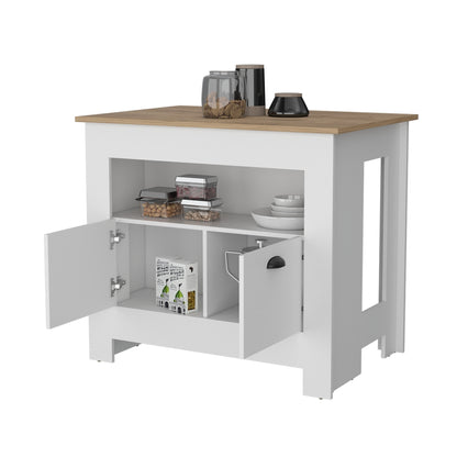 Barra Auxiliar De Cocina Arlet, Blanco y Macadamia, con entrepaños para colocar objetos de cocina