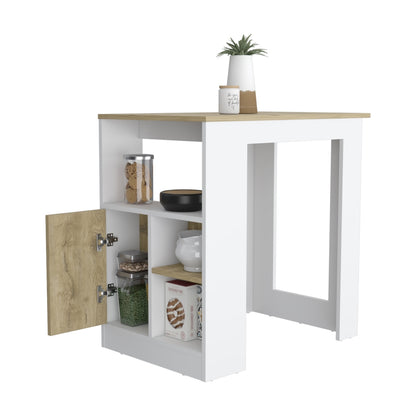 Mesa De Cocina Stirling, Blanco y Macadamia, con entrepaños para colocar objetos de cocina