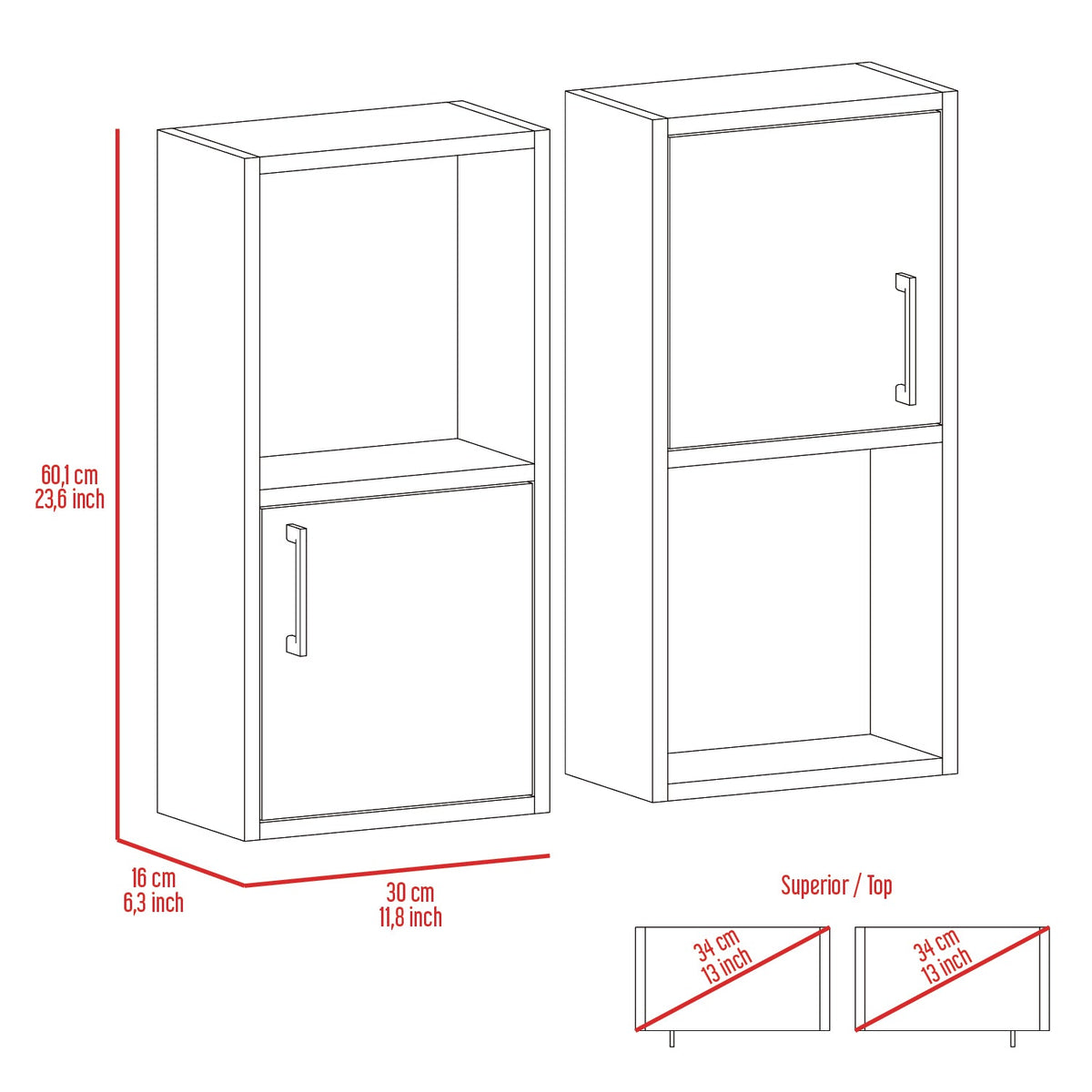 Mueble Auxiliar Bath X2, Bardolino, con puerta batiente y variedad de entrepaños para colocar objetos de aseo (vista 6)
