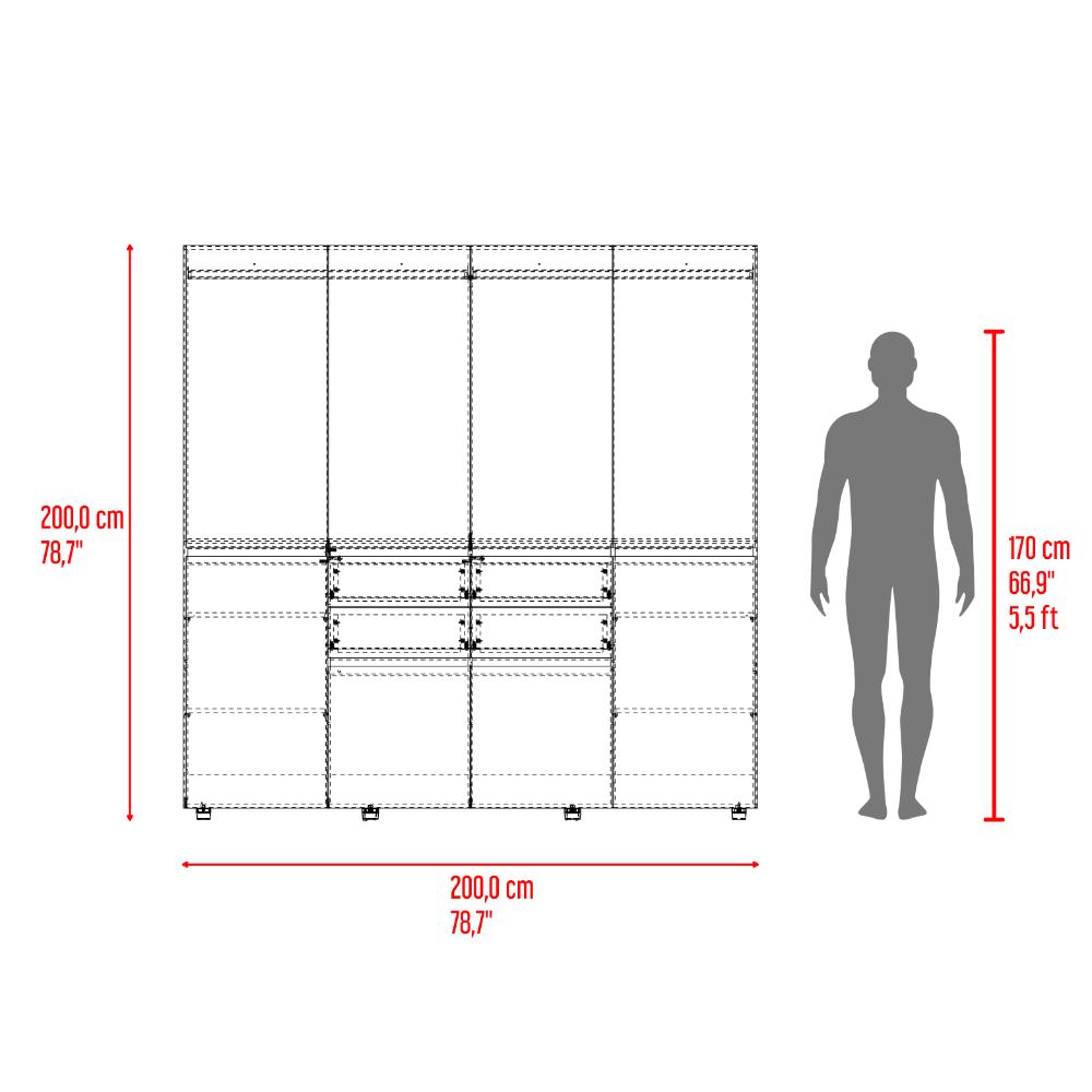 Closet Siruela 200, Milan y Wengue, Con Cuatro Cajones, Ocho Puertas y Gran Capacidad de Almacenamiento