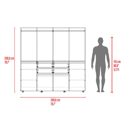 Closet Siruela 200, Milan y Wengue, Con Cuatro Cajones, Ocho Puertas y Gran Capacidad de Almacenamiento
