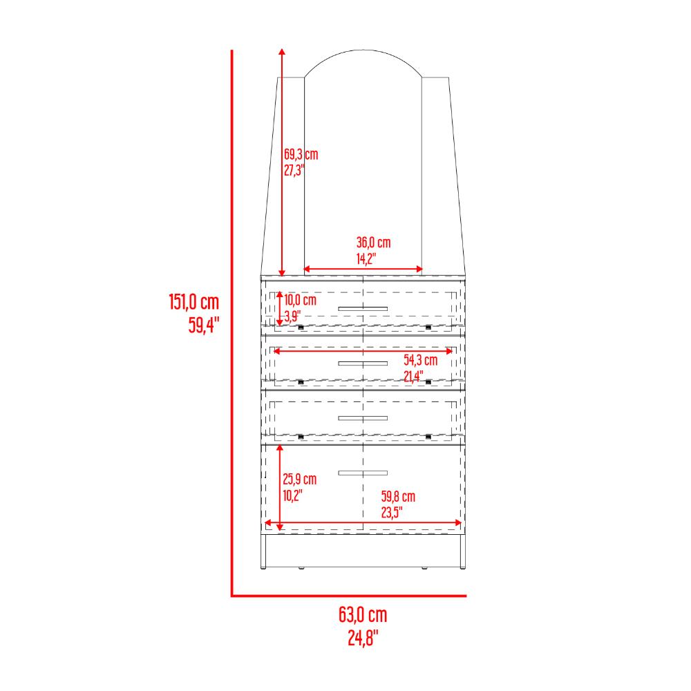 Comoda Con Espejo Tres Cajones Una Puerta, Negro