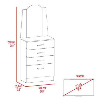 Comoda Con Espejo Tres Cajones Una Puerta, Negro