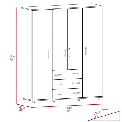 Closet Fontana, Fresno Europeo y Blanco, con Cuatro Tubos Para Colgar Ropa y Zapatero En La Parte Inferior