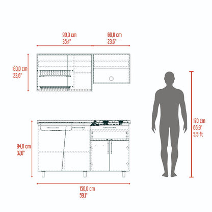 Cocina Integral Emilia, Fresno Europeo y Taupe, Incluye Mesón izquierdo