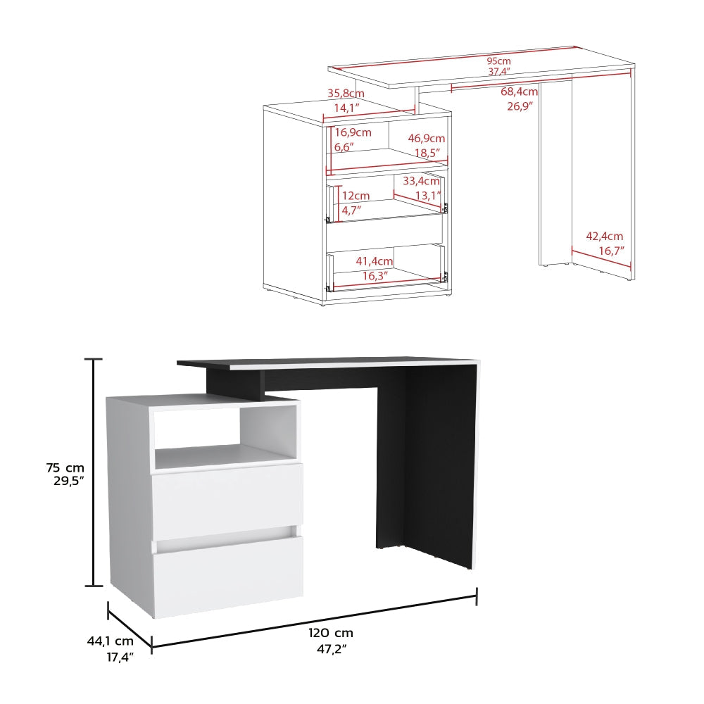 Escritorio Dos Cajones Fm 029N Negro Y Blanco