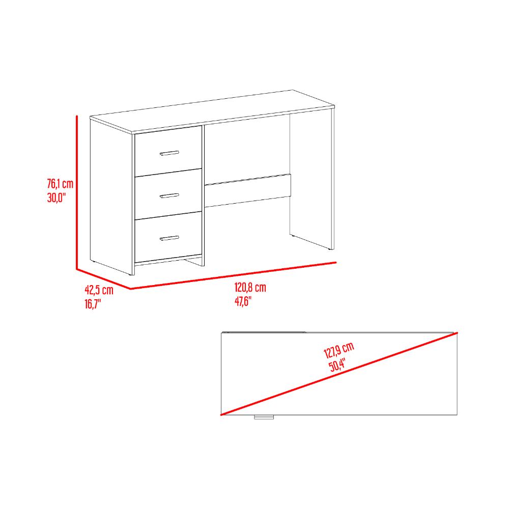 Escritorio Eco, Blanco Duqueza, con Tres Cajoneras Manijas Metálicas y Amplio Espacio de Almacenamiento