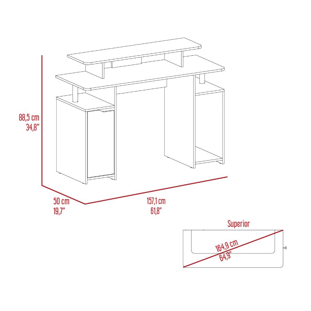 Escritorio Gamer Recto Para Monitor con Un Cajon y Una Puerta Keria, Wengue / C.Rojo
