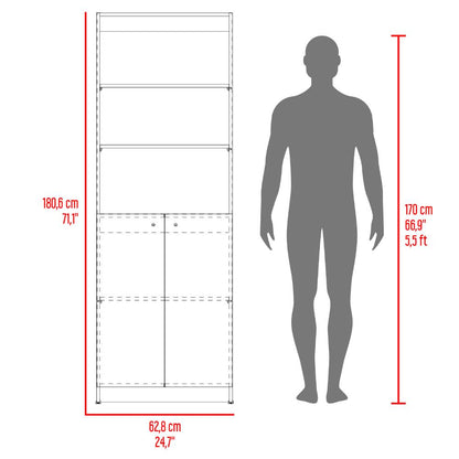Biblioteca Home E4, Wengue y Fresno Europeo, con Cinco Entrepaños y Dos puertas