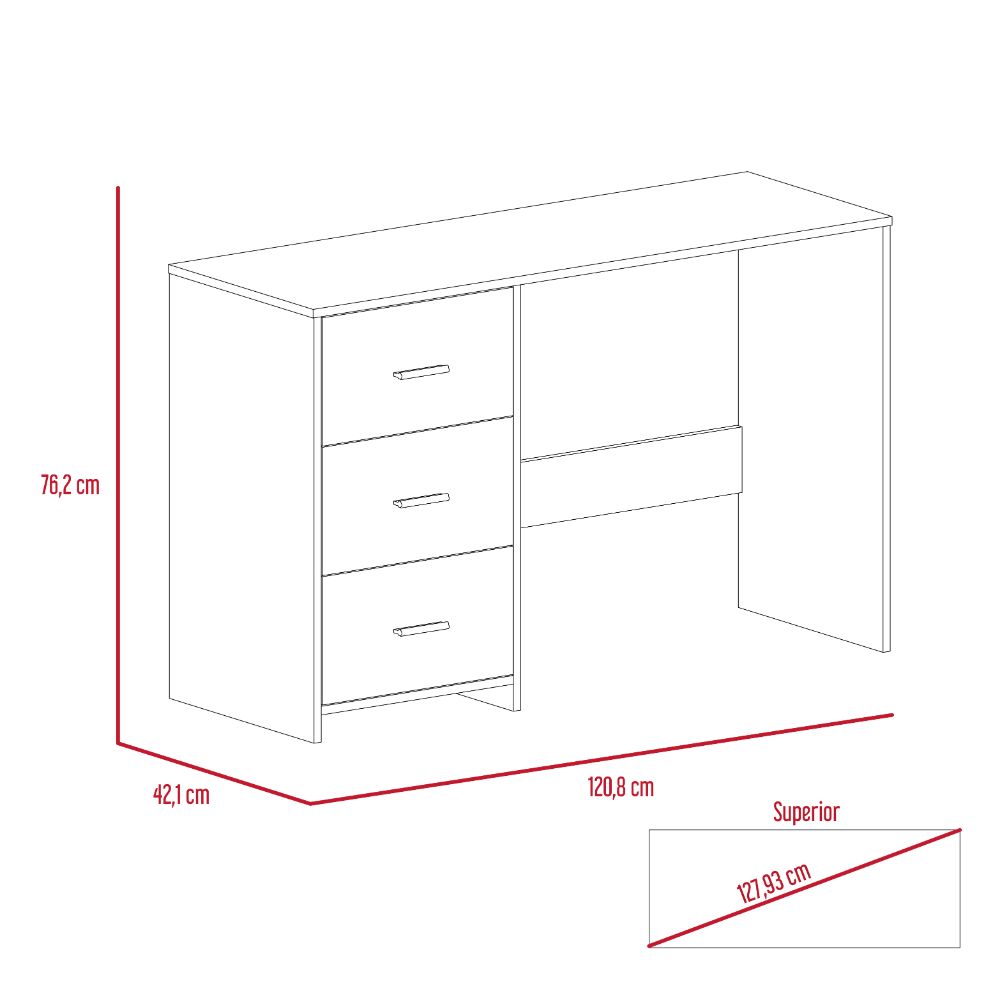 Escritorio Tres Cajones Zoelo Wengue, Con Manijas Metálicas Y Amplio Espacio De Almacenamiento