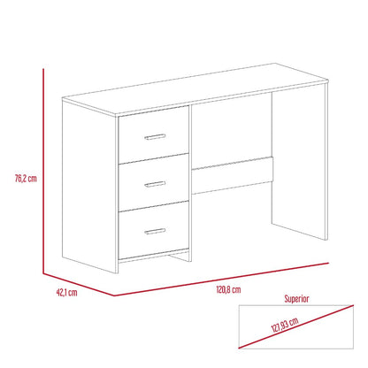 Escritorio Tres Cajones Zoelo Wengue, Con Manijas Metálicas Y Amplio Espacio De Almacenamiento