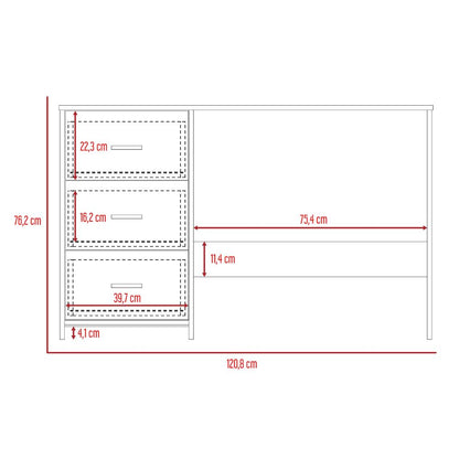 Escritorio Tres Cajones Zoelo Wengue, Con Manijas Metálicas Y Amplio Espacio De Almacenamiento