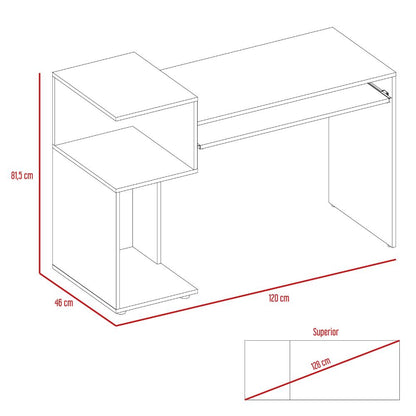 Escritorio Atlanter, Rovere y Blanco, con Bandeja Porta Teclado Deslizable y Espacio Para Artículos de Estudio