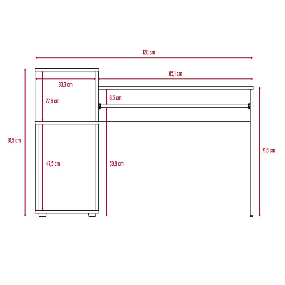 Escritorio Atlanter, Rovere y Blanco, con Bandeja Porta Teclado Deslizable y Espacio Para Artículos de Estudio