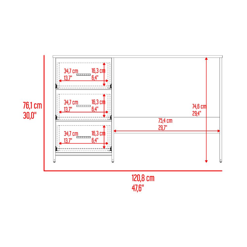 Escritorio Eco, Blanco Duqueza, con Tres Cajoneras Manijas Metálicas y Amplio Espacio de Almacenamiento