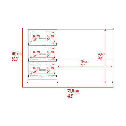 Escritorio Eco, Blanco Duqueza, con Tres Cajoneras Manijas Metálicas y Amplio Espacio de Almacenamiento