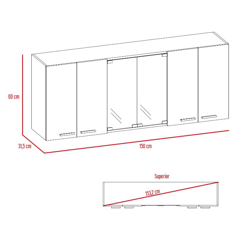 Mueble De Cocina Mural, Wengue Y Blanco Seis Puertas