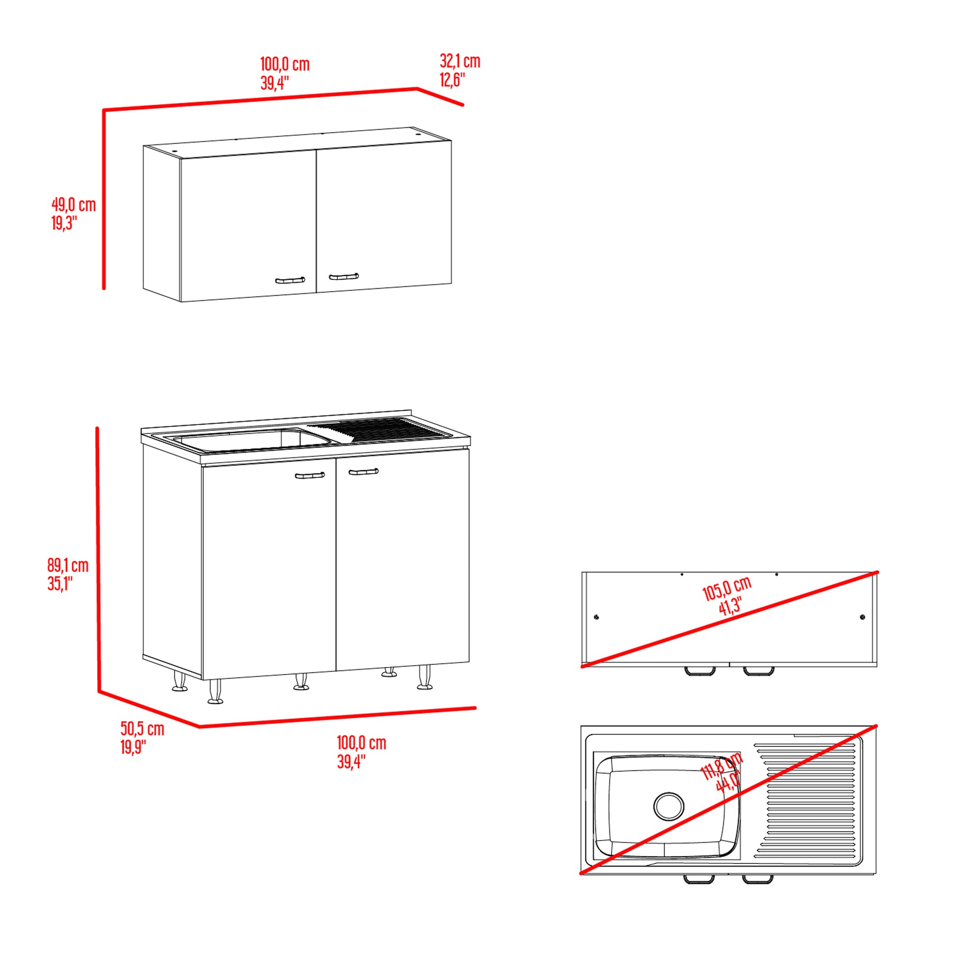 Mueble De Cocina Napoles Completo, Incluye Mueble Inferior - Mueble Superior Incluye Lavaplatos Izquierdo, Fresno y Wengue