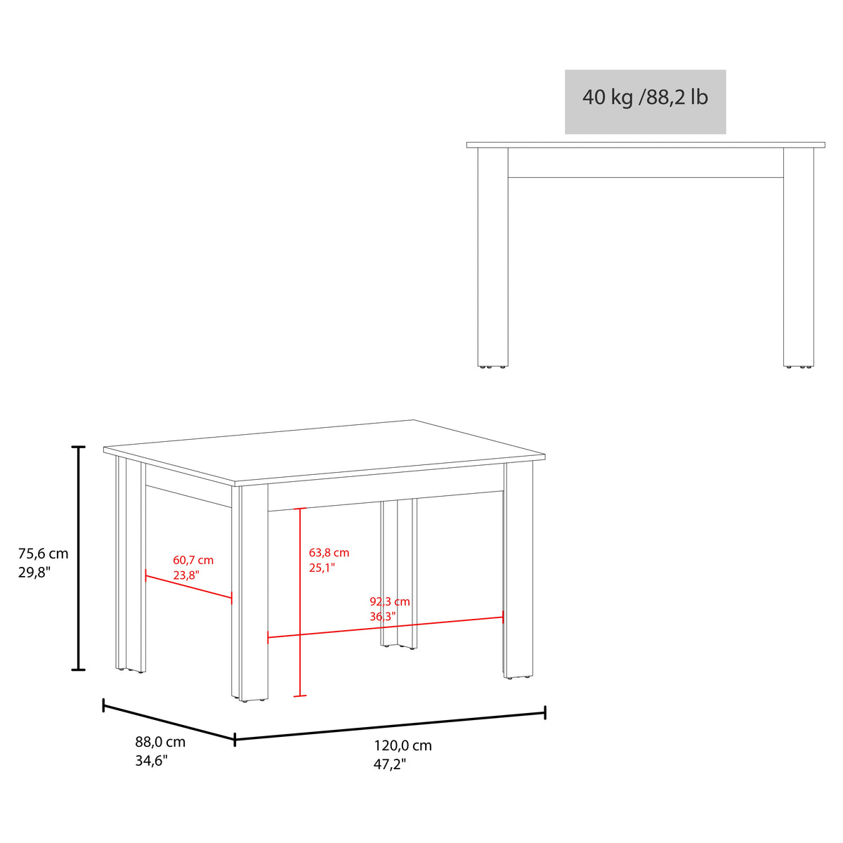 Mesa para Comedor Estrella 120, Positano, con Espacio para Cuatro Personas, No Incluye Sillas