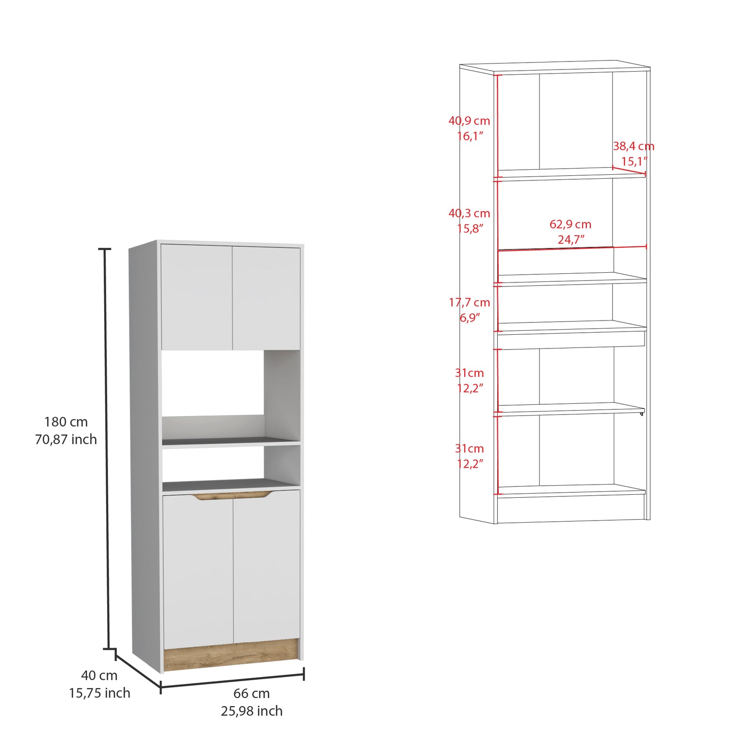 Mueble Microondas Alto Soler, Blanco, con espacio para colocar horno microondas