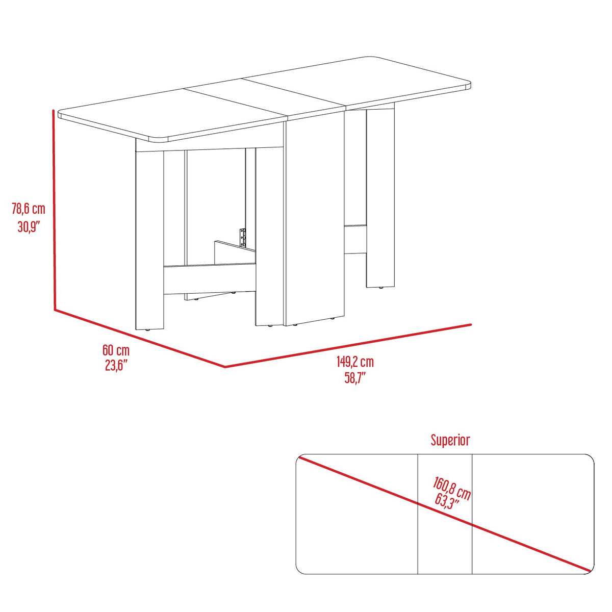 Mesa Abatible, Compact, Wengue y Macadamia, con amplio espacio para colocar objetos (vista 9)