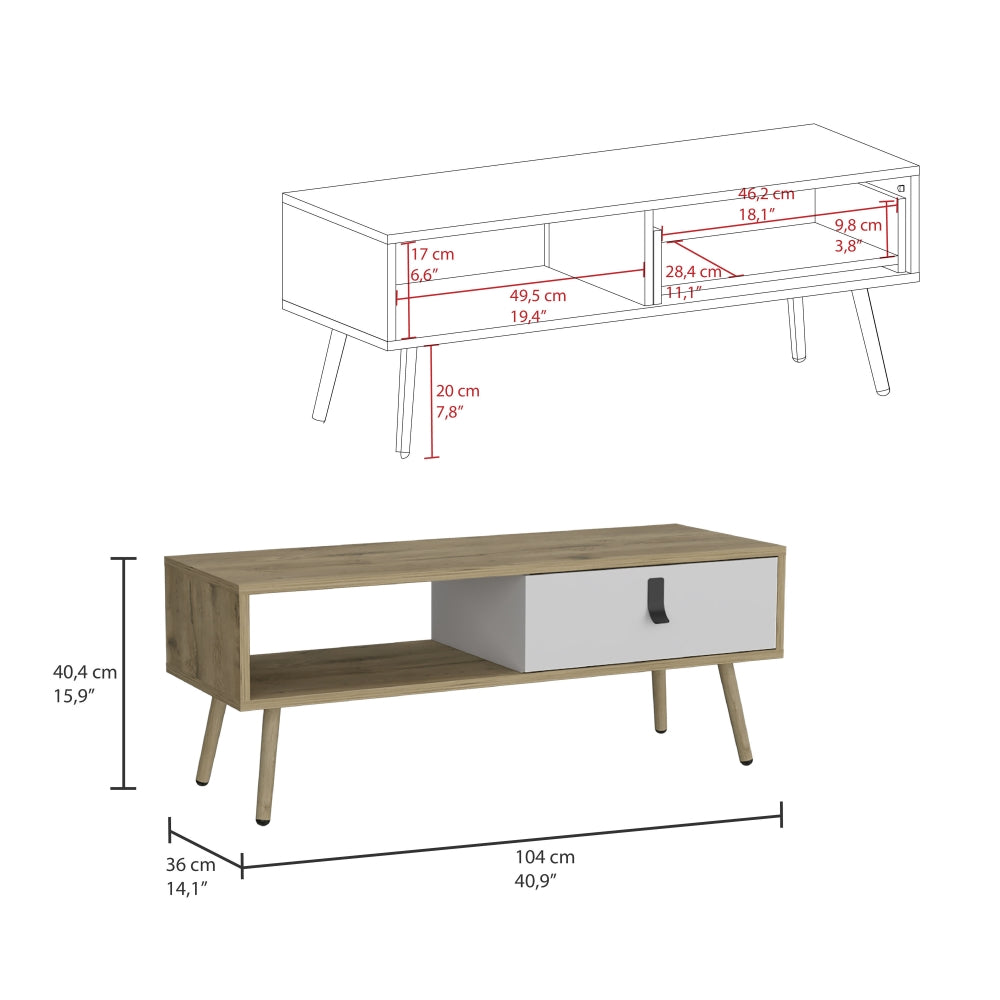 Mesa de Centro Huna, Macadamia y Blanco, con amplia superficie