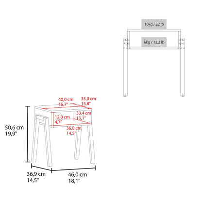 Velador Pinetti, Blanco Duqueza, con un entrepaño para guardar objetos y diseño minimalista
